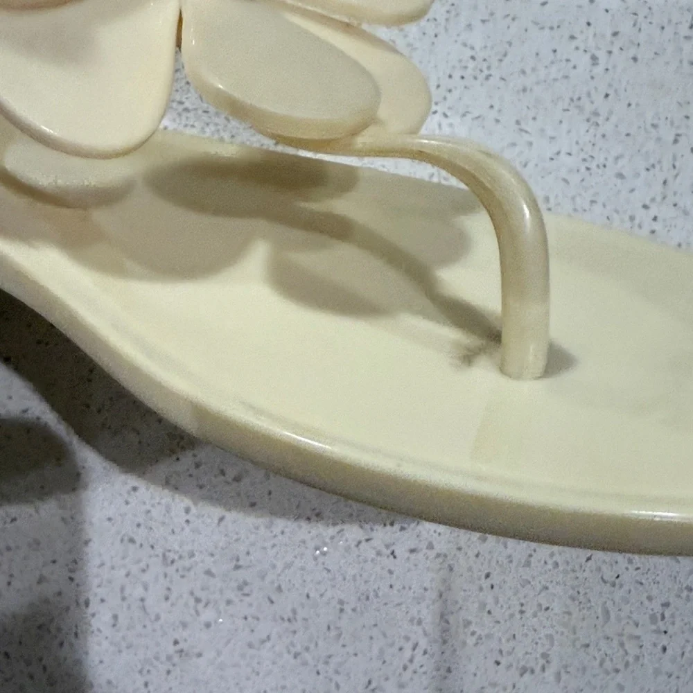 Tory Burch Cream Floral Jelly Thong Sandals